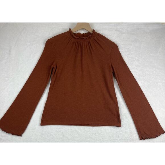 Madewell Texture & Thread Ruffled Mockneck Top Women's Size XS in Rust - Picture 4 of 10